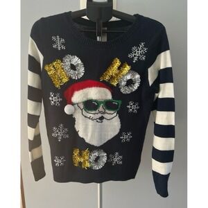 No Boundaries Junior Navy Blue White Santa Sweater Size‎ Large (11-13)